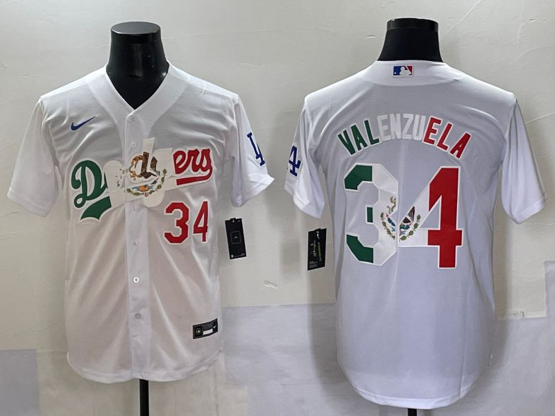 Men 2025 Los Angeles Dodgers #34 Valenzuela White Nike MLB Jersey style 7031